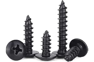 FandWay Tornillos Autorroscantes de Cabeza Redonda,Tornillos Para Madera Cruz M3x8/10/12/16/20mm Tornillos Autotaladrantes Phillips Acero al Carbono Negro,Tornillos de Chapa Metálica.(25/talla)