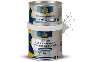 BRICOSALVAJE Pintura para Bañeras y Platos de Ducha de Poliuretano | 750 ml (600+150 ml) | Acabado Satinado Cerámico | Dos Componentes | Impermeable y Resistente | Fácil Aplicación (Piedra Serena)