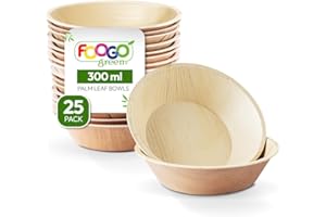 FOOGO Green 25pcs Bols Jetables en Feuille de Palmier, 15cm, 300ml, pour Desserts & Salade, Rond, Écologique Biodégradable Compostable, Comme Bols Bois, Bambou et Papier, Fête, Apéritifs