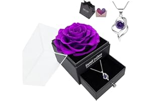 ROZKVIKA Preserved Real Rose with 925 Sterling Silver Pendant Necklace Eternal Rose with Silver Necklace Rose Box Gift for Mum Wife Her on Mothers Day Valentines Day Christmas Birthday Gifts for Women