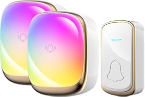 YABIFE Funkturklingel Klingel Batteriebetrieben,IP44 Funk Klingel Set Aussen Wasserdicht,Funktioniert auf 1000 Fuß Reichweite Mit 38 Glockenspielen 4 Lautstärkepegel Funk Turklingel B209-Gold