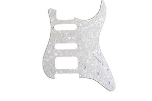 Musiclily Pro 11 Agujeros Round Corner HSS Guitar Strat Pickguard Golpeador para Estados Unidos/Mexicana Stratocaster 3 Tornillos para Pastilla del Humbucker, 4 capas Parchment Pearl