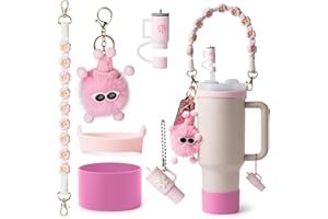 AYICHEYL Stanley Cup akcesoria 6 sztuk, akcesoria Stanley-warkocz transportowy, charms, podkładka, nasadka słomki, Stanley Akcesoria do kubków Stanley 800 ml-1100 ml (różowy)