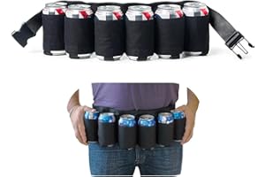 MUCHER Przenośny napój do piwa, uchwyt na pasek, 6 napojów, na kemping, wędrówki, imprezę na świeżym powietrzu (czarny), czarny, 72-120cm, 1