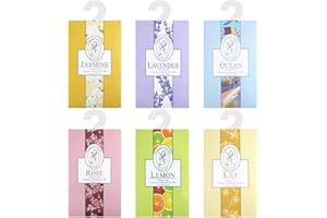 LEIKEDUN Fragrance Sachet Bags, Pack of 6, Natural Moth Repellent, Lavender Bags, Wardrobe Fresheners Hanging for Drawers Closets, Rooms, Wardrobes, Bathrooms,Cars(Jasmine, Rose, Lavender, Lily, Ocean,lemon)