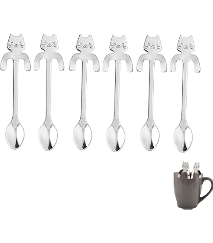 6 Pezzi Cucchiaino da Caffè in Acciaio a Testa di Gatto Inossidabile