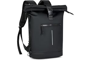 ‎LEKEINCHI Lekeinchi Rolltop Rucksack Wasserdicht für Damen & Herren, Großer Laptop Rucksack mit Computerfach für 17 Zoll Laptop, Elegant Reiserucksack Daypack für Reisen, Radfahren, Uni Schule--Schwarz