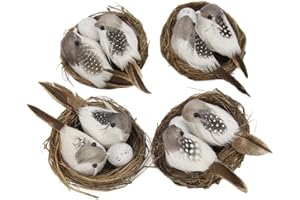 ISAKEN Ostern Deko Vogelnest mit Eiern und Vögel, Naturgetreues Nest Vogelnest Deko Simulation Vogelnest Handwerk für Heimdekoration Garten Ornamente Kinder DIY Ostern Party Dekoration