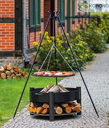 Korono 2 in 1 Grill 180 cm with Chain and Rust 80 cm &amp; Fire Bowl 70 cm &amp; Shelf for Wood – Cozy Campfire &amp; Grill