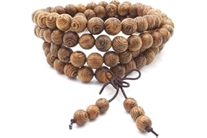 Thajaling 108 Cuentas de Oración Pulsera Mala, Madera Natural Budista Tibetano Buda Meditación Collar Mala Pulsera