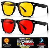 Solmoon Day and Night Blue Light Glasses &ndash; Yellow Spotlight Glasses, Rest Red Glasses, 24H Circadian Light Optimization Syste