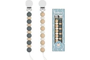 Kowlone Dummy Clips Boys Girls Soother Pacifier Chain Holder for Baby Unisex Newborn Dummies(Beige,Grey)