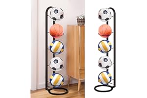 GZCZCC Rastrelliera da Basket Verticale Supporto per Palloni da Calcio in Metallo Porta Pallone Calcio da Esposizione Porta Pallone Basket a 5 Livelli Scaffale Stoccaggio Attrezzature Sportive - Nero
