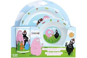 FUN HOUSE Barbapapa Children's Tableware Set | 1 Glass, 1 Plate + 1 Bowl | Reusable & Microwave Safe | Officially Licensed Product | Vibrant Colours | French Brand | Gift Idea