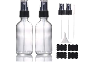 LIYUABU 60ml Klarglas Sprühflasche,kleine leere feine Nebelparfüm Nachfüllbare Reise Sprühflasche für ätherische Öle/Haare/Aromatherapie/Reinigung/Kosmetik mit zusätzlicher Sprühdüse (2 Stück)