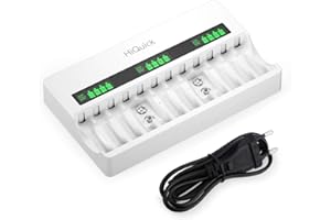HiQuick Akku Ladegerät, AA AAA 9V Ladegerät für Mignon AA, Micro AAA NI-MH wiederaufladbar Batterien, 12-Ladeplatz mit LCD Anzeige und AC-NetzKabel