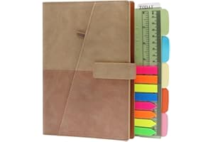 TSY Refillable Notebook A5, Leather Padded Cover Personal Organizer with Card Slots & Pen Holder, 6 Ring Binder Journal Notepad for Office Travelers Students, Lined/Ruled, 80 Sheets (Beige)