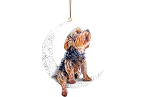 GARDSELL Yorkshire Terrier Sit On The Moon Dog Memorial Keepsake Christmas Remembrance Ornament to Remember Loved - Loss of Pet Gifts Dog Angel Memorial Gifts Dog Memorial Gifts (Yorkshire)