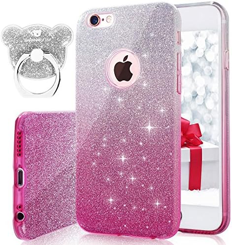 iPhone 7 Plus Case, Aiqaa Gradient Flash Phone Case,[( TPU + PC + Flash Silver Film ) 3 in 1 Phone Case] + [ Flash Ring Bracket ] Anti Drop，Perfect Match, Make Your Phone More Secure, Easier to Operate. (iPhone 7 Plus, Gradual powder)