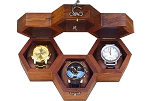 Royal Craft Expertise Boîte à montres de luxe en bois nid d'abeille pour homme – Boîtier de présentation en bois de rose foncé avec couvercle en verre | Boîte de rangement élégante en bois – Cadeau de