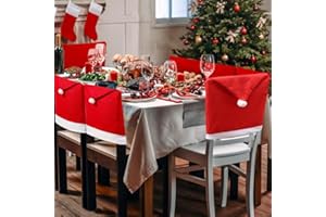 Zemolo Coprisedie Natalizie, 6 Pezzi Coprisedia di Natale Cappello Babbo Decorazioni Natalizio Protettore per Sedie Copri Schienale Sedie Soggiorno Cucina Sala da Pranzo