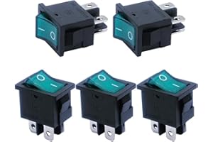 mxuteuk 5 pezzi alimentatori switching con interruttore a bilanciere incorporato con illuminazione verde Interruttore DPST a 4 pin AC 250V 6A 125V 10A, MXU1-4-201NG