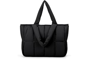 winspansy Sac a Main Femme，Sac de élégant Fourre-tout Matelassé uni Cabas Ordinateur 15.6 Pouces Pour L'école Les Cours Sac à Bandoulière Chaud Puffer Décontracté the Tote Bag