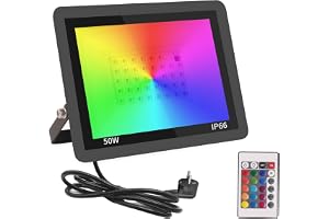 Fosingut RGB LED-strålkastare utomhus 50W,4 lägen Smart RGB-färgskiftande strålkastare med fjärrkontroll dimbar,IP66 vattentät Utomhusstrålkastare säkerhetslampor för Trädgård,Scen,Landskap,Fest,Jul