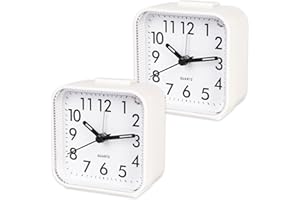 CIMOYBAI 2 Pezzi Sveglia Analogica Senza Ticchettio, Sveglia Bianco con Luce, Funzione Snooze, Portatile, Luminosa, Silenziosa Piccola da Viaggio per Dormitori Profondi (Bianco)