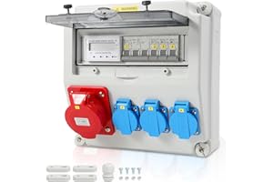 Herrselsam distributeur mural, 3 * 16A/230V+1*CEE 32A avec ampèremètre, avec disjoncteur, distributeur de chantier, distributeur intérieur/extérieur