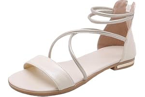 amropi Femme Été Bout Ouvert Croisé Bride Cheville Plates Sandales