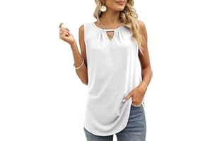 Cuptacc Tank Top damski na lato 2024, modny, jednokolorowy, z otworem na klucze, dekolt w kształcie litery V, bez rękawów, seksowny top, luźna tunika