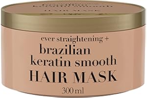 OGX | Masque pour les cheveux lissant à la kératine brésilienne (pot de 300 ml) – Masque capillaire pour régénérer les cheveux et faciliter le coiffage – Masque pour des cheveux brillants et doux