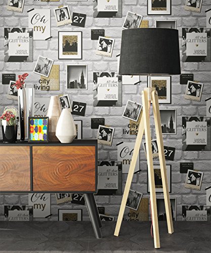 NEWROOM Steintapete Grau Papiertapete Stones & Style Bilderrahmen schöne moderne und edle Design 3D Optik , inklusive Tapezier Ratgeber - 2