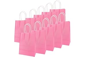 YAAVAAW 10 Piezas Bolsas Regalo con Asas 26x12x32cm,Bolso de Papel Rosa Intenso,Bolsitas Galletas Caramelos de Niños,Regalos para Fiestas Cumpleaños,Navidad,Bodas,Halloween,Bolsas de Regalo Coloridas