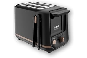 Tefal Grille-pain 2 fentes, Pinces Magnétiques, 7 niveaux de dorage, Tiroir ramasse-miettes amovible, Grandes commandes, Fonction surélévation, Includeo, Noire, TT533811
