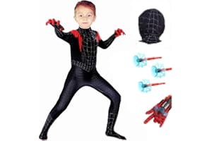 BITOWO Spider Costume Kids 3-12Years Boys with Web Shooter Bodysuit Cosplay Costume Halloween World Book Day Costumes for Kids Boys Spider Outfit Suit Fancy Dress Up
