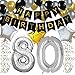 Produktbild KUNGYO Classy Zum 80. Geburtstag Party Dekorationen Satz- Schwarz Happy Birthday Banner,FolienBallon Zahl 80 in Silber-XXL Riesenzahl 100cm, Star & Latex Ballon,Hängende Wirbel,Perfekt Alles Gute Zum Geburtstag Zubehör Für 80 Jahre Alt.