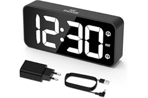 LATEC Réveil Numérique, Réveil LED avec Adaptateur, Luminosité et Volume Réglable, 5,8" Grand écran Horloges avec 2 Alarmes, Fonction Snooze, 12/24H pour Bureau de Chambre(Noir)