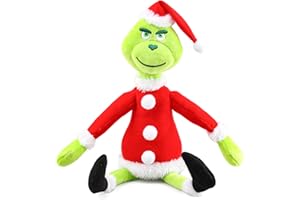 HYZMSZA Weihnachtsmuffel Kuscheltier, 32cm Santa Grin Hunde Plüsch Puppe mit Weihnachtsmütze, Grün 3 Plüschtier als Wurfkissen Stofftier, Weihnachtself Geschenk für Kinder Xmas Dekoration (B)