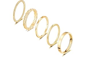 FUNEIA 5 Stück 14 Karat Vergoldete Ringe Set Damen Gold Fingerring Stacking Silber Stapelbarer Knuckle Ring für Frauen Midi Ring Twist Eternity Bänder Größe 49-62