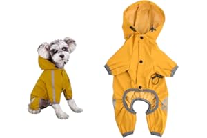 Cozlly Impermeabili per cani, impermeabile cane taglia piccola media grande, leggero Impermeabili poncho con Coulisse, poncho impermeabile riflettente impermeabile con cappuccio, Giallo (L)