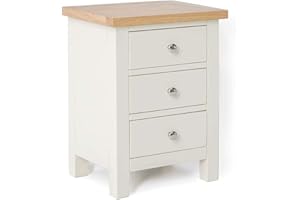RoselandFurniture Farrow Cream Bedside Table Quality 3 Drawer Bedside Cabinet with Oak Top | Fully Assembled Painted Solid Wooden Side End Nightstand for Bedroom, Bathroom, and Hallway