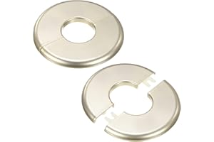 M METERXITY 2-Pack Wall Split Flange, for 1.3 Inch/32mm OD Pipe ABS Escutcheon Plate Round Self-Adhesive Plumbing Cover Plates for Water Pipe/Faucet [Gold Tone]