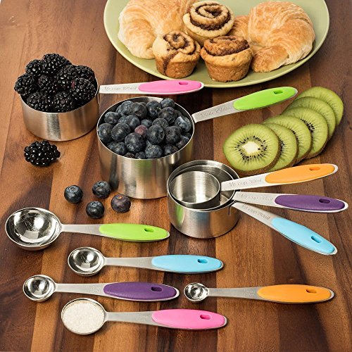ZQL 10er Set Edelstahl Messbecher Messlöffel Cup mit dem Silikon Griff für Küche Kochen Backen - 4