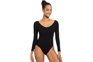s.lemon Justaucorps Gymnastique Noir,Femme Coton Manches Longues Body de Danse Classique Adulte