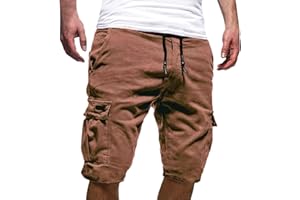 ALUEEU Pantalones Cortos Hombre Verano Casual Moda Pantalón con Bolsillos Laterales Original Color sólido Ajuste Vintage Bermuda Shorts Pantalones Deporte con Cordón Elástico Running Correr Playa