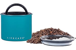 PLANETARY DESIGN Airscape Bote de almacenamiento de café en grano y comida | Acero inoxidable | Con tapa hermética patentada que conserva la frescura de los alimentos | Capacidad: 250 gr | COLOR: TURQUESA MATE