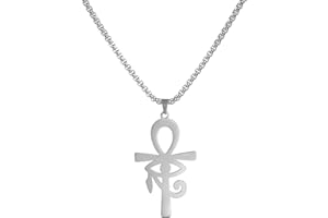 EUEAVAN Collier pendentif Croix Egyptienne Oeil d'Horus Clé de Vie Pendentif Ankh Chaîne Figaro Ugarte Or Bijoux religieux Acier inoxydable Homme Garçon