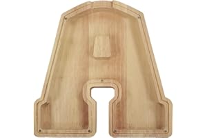 MoneRffi Personalized Letters Wooden Piggy Bank 23x23cm, A-Z Letters Coin Bank Money Box with Clear Alphabet Stickers, Money Saving Bank For Family Christmas Birthday DIY Gift Home Decoration